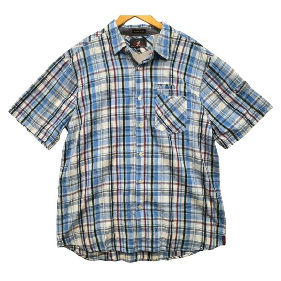 Vintage Gramicci Mens Short-Sleeve Button-Up Shirt Size XL Blue Plaid Casual - Picture 1 of 11